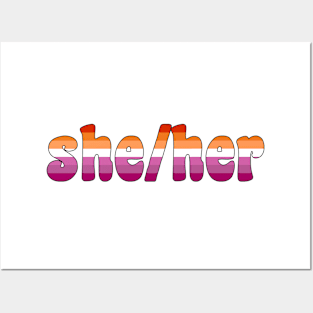 She/Her Pronouns With Lesbian Flag Posters and Art